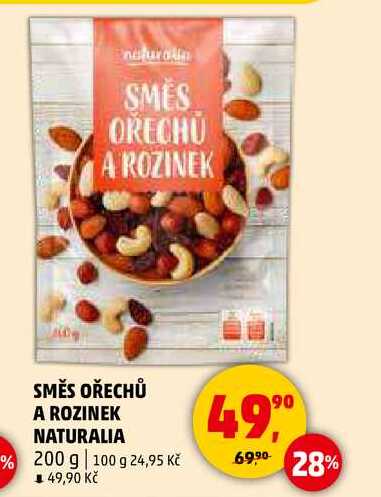 SMĚS OŘECHŮ A ROZINEK NATURALIA, 200 g 