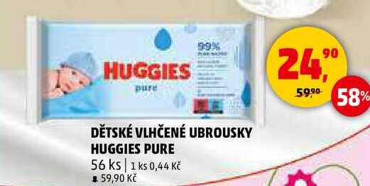 DĚTSKÉ VLHČENÉ UBROUSKY HUGGIES PURE, 56 ks 