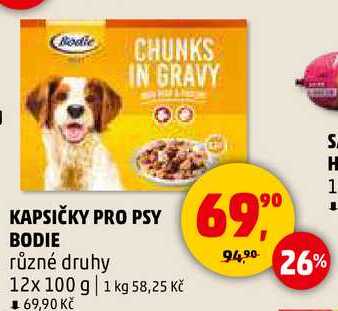 KAPSIČKY PRO PSY BODIE různé druhy, 12x 100 g 