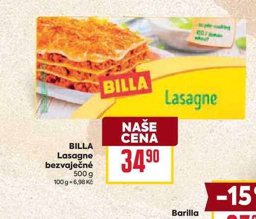 BILLA Lasagne bezvaječné 500 g 