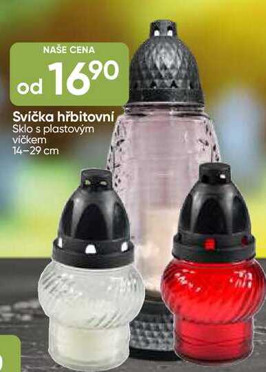 Svíčka hřbitovní Sklo s plastovým víčkem 14-29 cm 