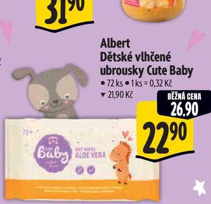 Albert Dětské vlhčené ubrousky Cute Baby 72 ks 