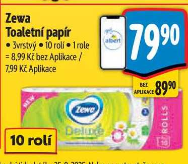Zewa Deluxe toaletní papír 3-vrstvý 10 rolí, vybrané druhy