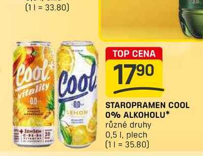 STAROPRAMEN COOL 0% ALKOHOLU různé druhy 0,5 l, plech 