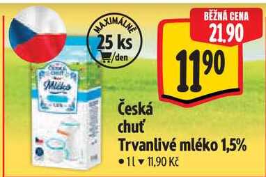 Česká chuť Trvanlivé mléko 1,5%, 1 l