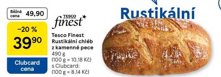 Tesco Finest Rustikální chléb z kamenné pece, 490 g  