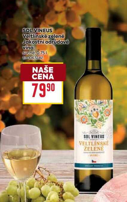 SOL VINEUS Veltlínské zelené Jakostní odrůdové vino suché, 0,75l