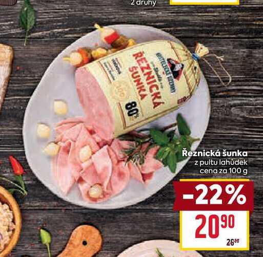 Řeznická šunka z pultu lahůdek cena za 100 g 