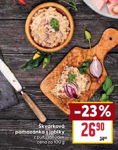 Škvarková pomazánka s jablky z pultu lahůdek cena za 100 g