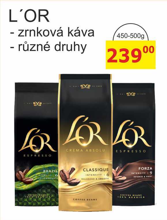 L'OR - zrnková káva - různé druhy 450-500g 