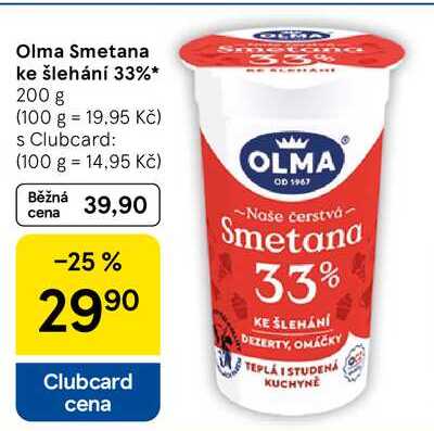Olma Smetana ke šlehání 33%, 200 g 