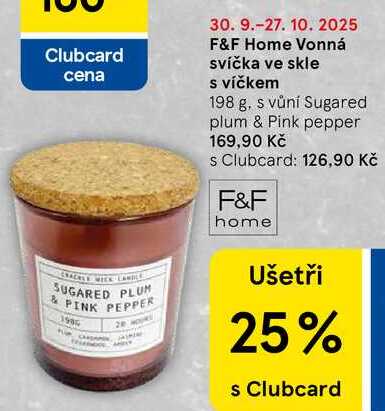 F&F Home Vonná svíčka ve skle s víčkem, 198 g, s vůní Sugared plum & Pink pepper 