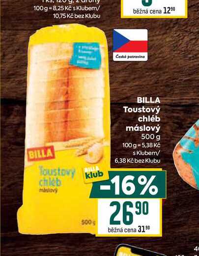 BILLA Toustový chléb máslový 500 g 
