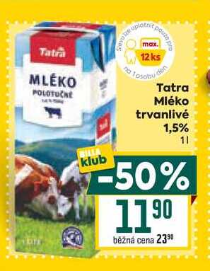 Tatra trvanlivé mléko polotučné 1,5 % 1l