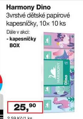 Harmony Dino 3vrstvé dětské papírové kapesníčky, 10x 10 ks 