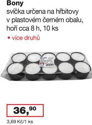 Bony svíčka určena na hřbitovy v plastovém černém obalu, hoří cca 8 h, 10 ks