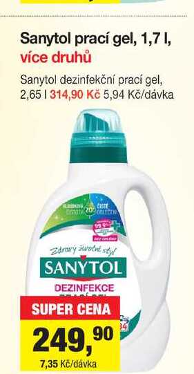 Sanytol prací gel, 1,7 l