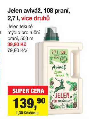 Jelen aviváž, 108 praní, 2,7 l