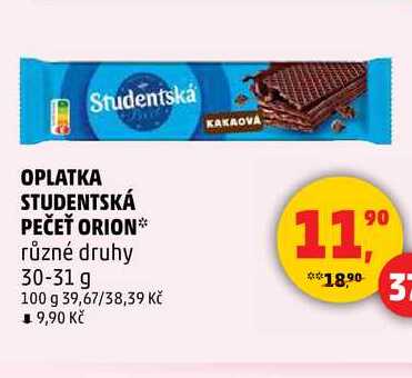 OPLATKA STUDENTSKÁ PEČEŤ ORION, 30-31 g 
