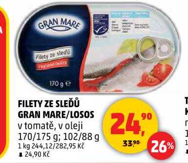 FILETY ZE SLEĎŮ GRAN MARE/LOSOS v tomatě, v oleji, 170/175 g
