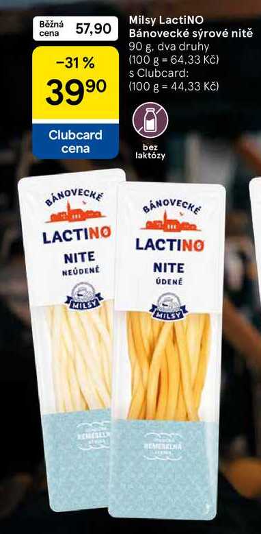 Milsy LactiNO Bánovecké sýrové nitě, 90 g, dva druhy 