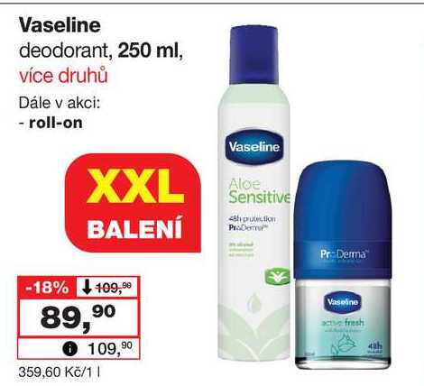 Vaseline deodorant, 250 ml