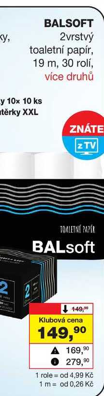 BALSOFT 2vrstvý toaletní papír, 19 m, 30 rolí