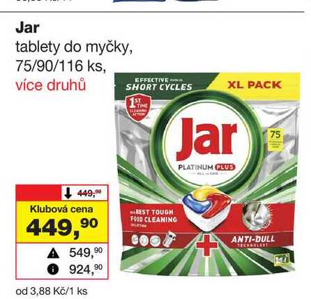 Jar tablety do myčky, 75/90/116 ks