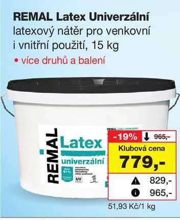 REMAL Latex Univerzální latexový nátěr pro venkovní i vnitřní použití, 15 kg 
