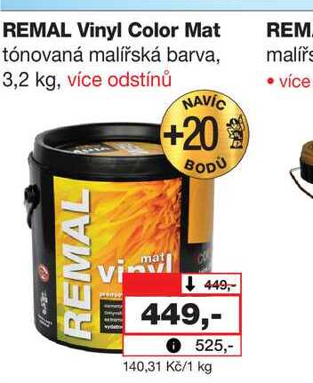 REMAL Vinyl Color Mat tónovaná malířská barva, 3,2 kg