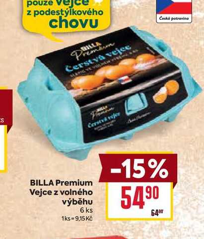 BILLA Premium Vejce z volného výběhu 6 ks
