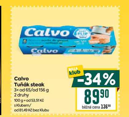 Calvo Tuňák steak 3x od 65/od 156 g