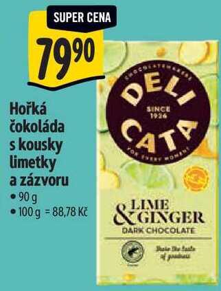 Hořká čokoláda s kousky limetky a zázvoru, 90 g 