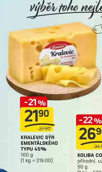 KRALEVIC SÝR EMENTÁLSKÉHO TYPU 45% 100 g