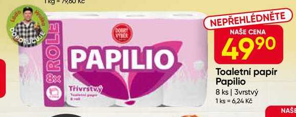 Papilio Toaletní papír 8 ks, 3vrstvý 