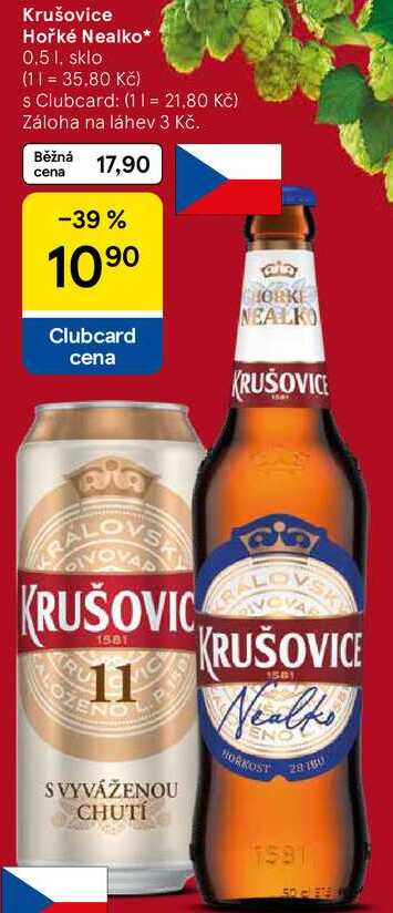 Krušovice Hořké Nealko, 0.5 l, sklo  
