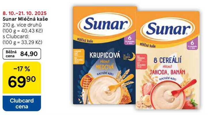 Sunar Mléčná kaše, 210 g, více druhů  