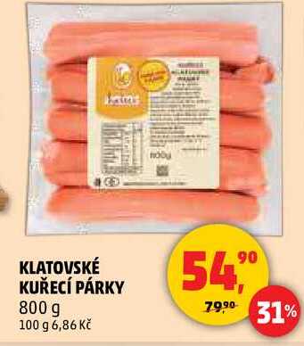 KLATOVSKÉ KUŘECÍ PÁRKY, 800 g 