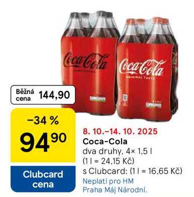Coca-Cola dva druhy, 4x 1,5 l