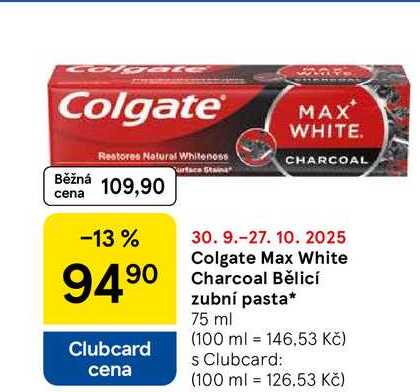 Colgate Max White Charcoal Bělicí zubní pasta, 75 ml 