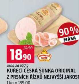 KUŘECÍ ČESKÁ ŠUNKA ORIGINÁL Z PRSNÍCH ŘÍZKŮ NEJVYŠŠÍ JAKOST 100 g