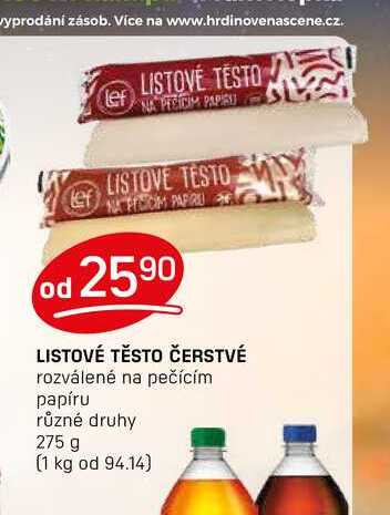 LISTOVÉ TĚSTO ČERSTVÉ rozválené na pečícím papíru různé druhy 275 g 