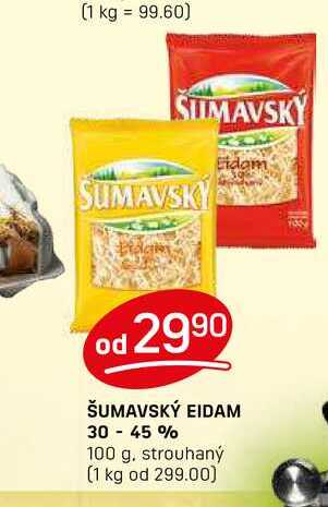 ŠUMAVSKÝ EIDAM 30 - 45% 100 g, strouhaný 