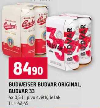 BUDWEISER BUDVAR ORIGINAL, BUDVAR 33 4x 0,5 l