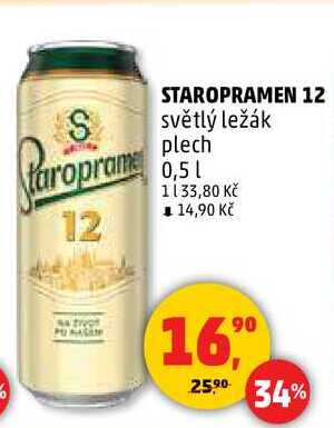 STAROPRAMEN 12 světlý ležák plech, 0,5 l