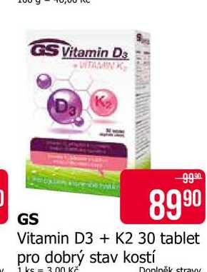 GS Vitamin D3 + K2 30 tablet pro dobrý stav kostí 