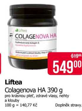 Liftea Colagenova HA 390 g pro krásnou pleť, zdravé vlasy, nehty a klouby 