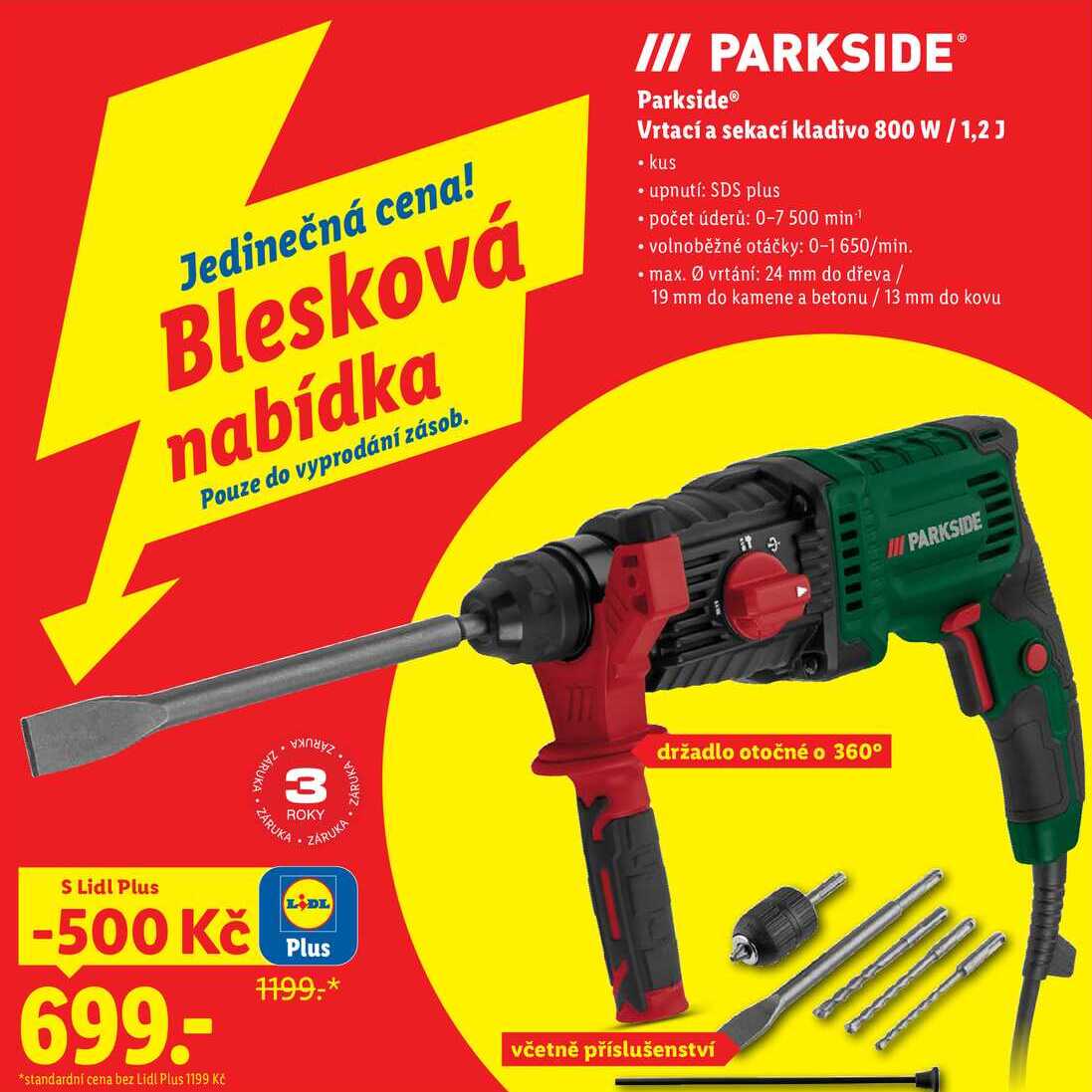 Parkside Vrtací a sekací kladivo 800 W / 1,2 J