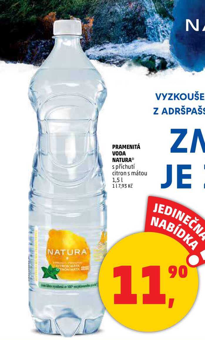 PRAMENITÁ VODA NATURA s příchutí citron s mátou, 1,5 l