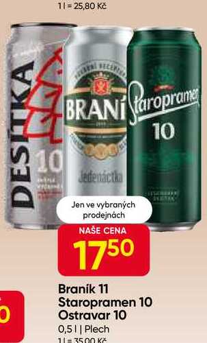 Braník Jedenáctka pivo ležák světlý 0,5l plechovka